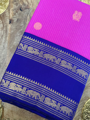 Exclusive Kanchivaram Korvai Pure Silk Pure Zari Silk Saree | Bubblegum Pink & Purple | Gold Zari | Handwoven | Ships from California